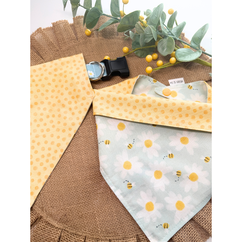 Spring Bees with Daisies Reversible Spring Bandana for Pets