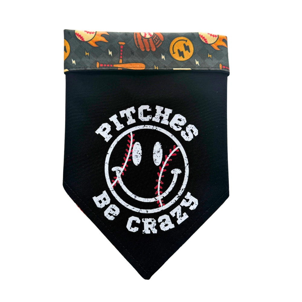 Checkered Pitches Be Crazy Reversible Baseball Bandana for Pets
