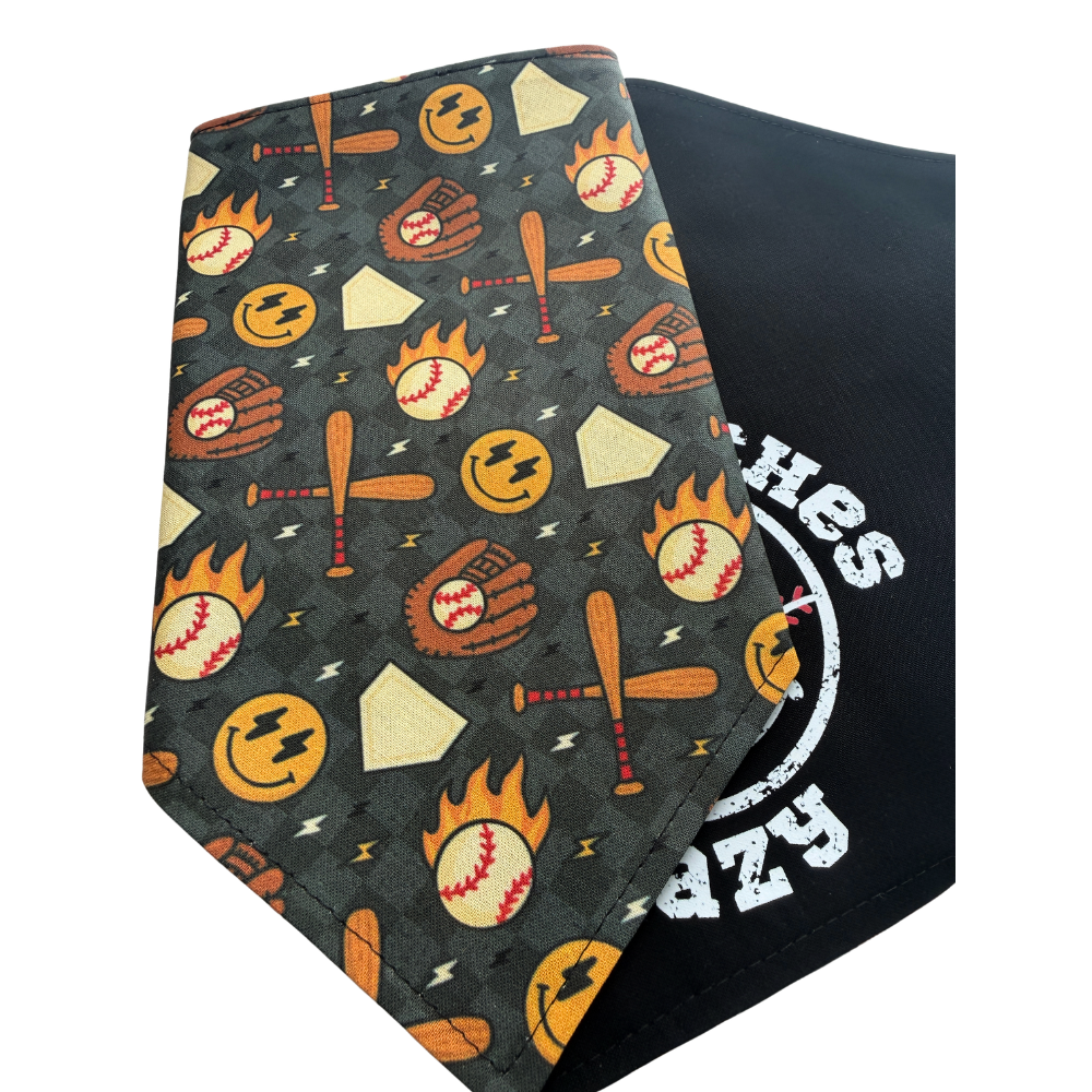 Checkered Pitches Be Crazy Reversible Baseball Bandana for Pets