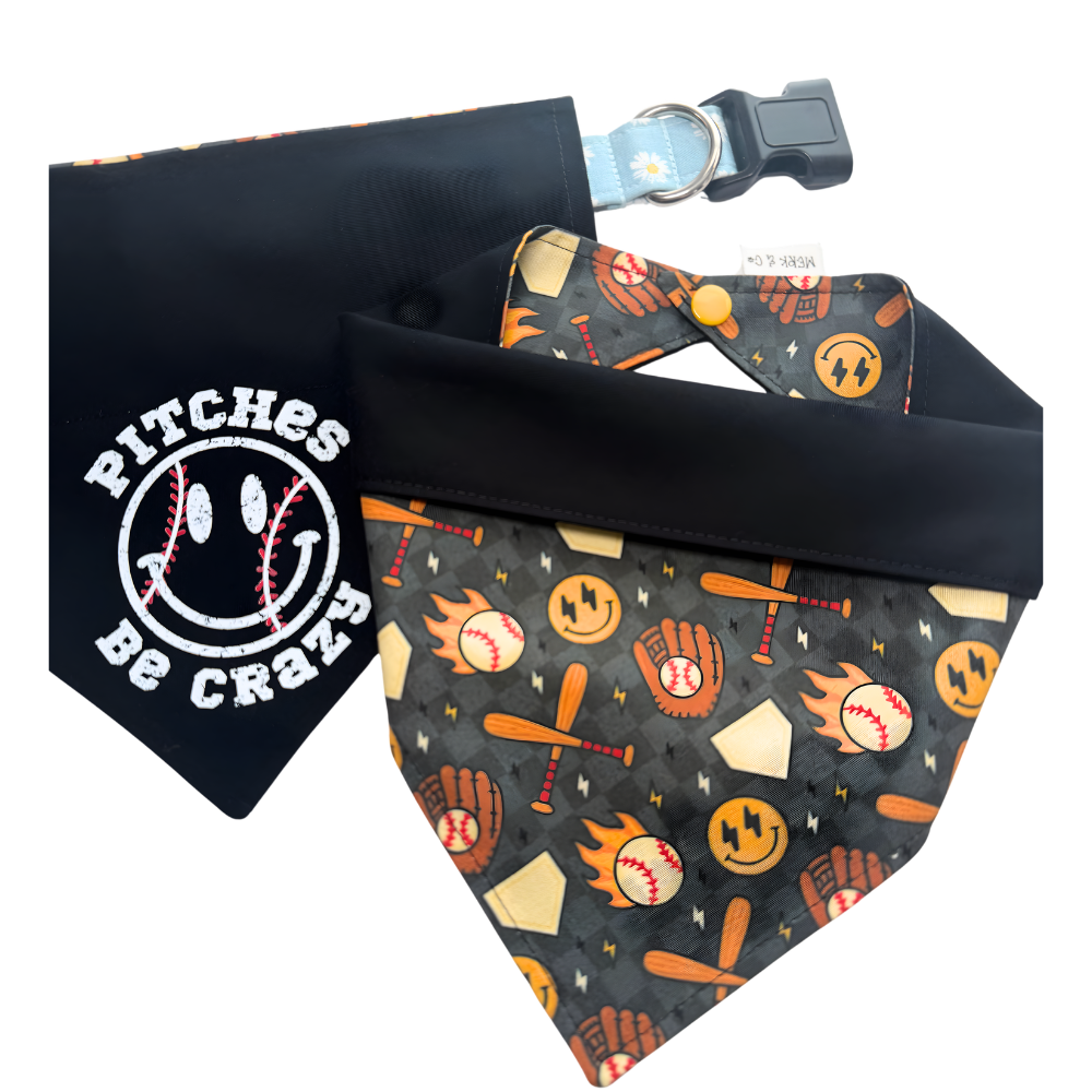 Checkered Pitches Be Crazy Reversible Baseball Bandana for Pets