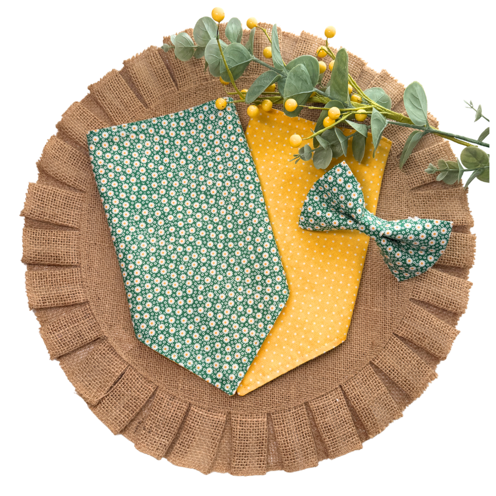 Small Green Daisies Spring Florals Bow Tie For Pets