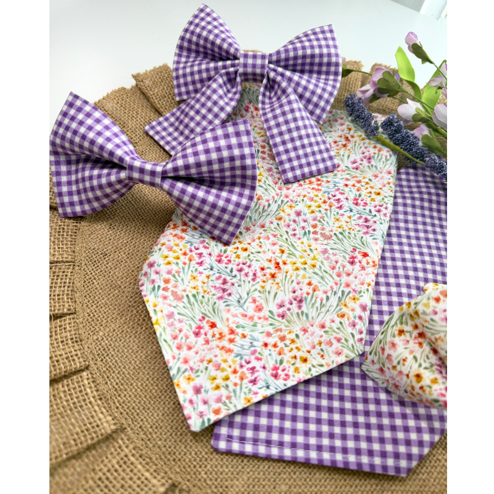 Purple Gingham Spring Bow Tie For Pets