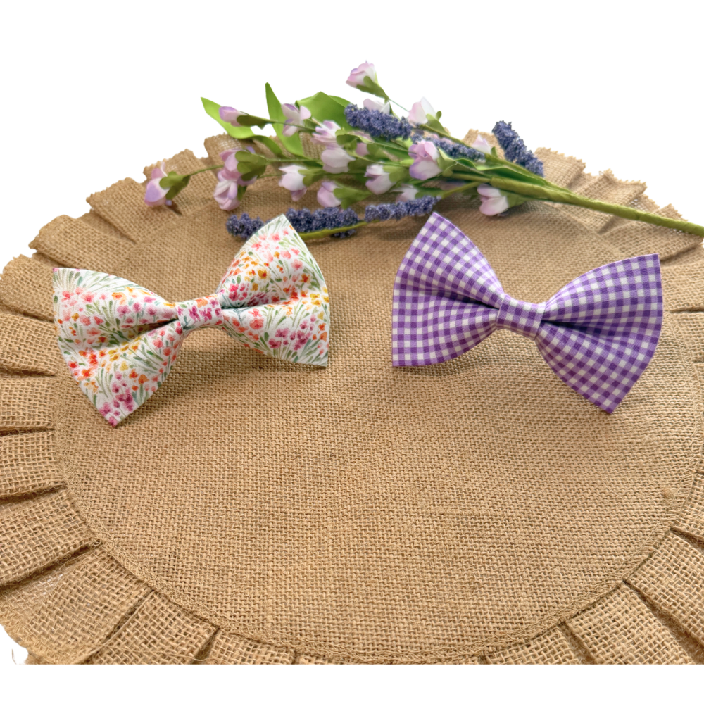 Purple Gingham Spring Bow Tie For Pets