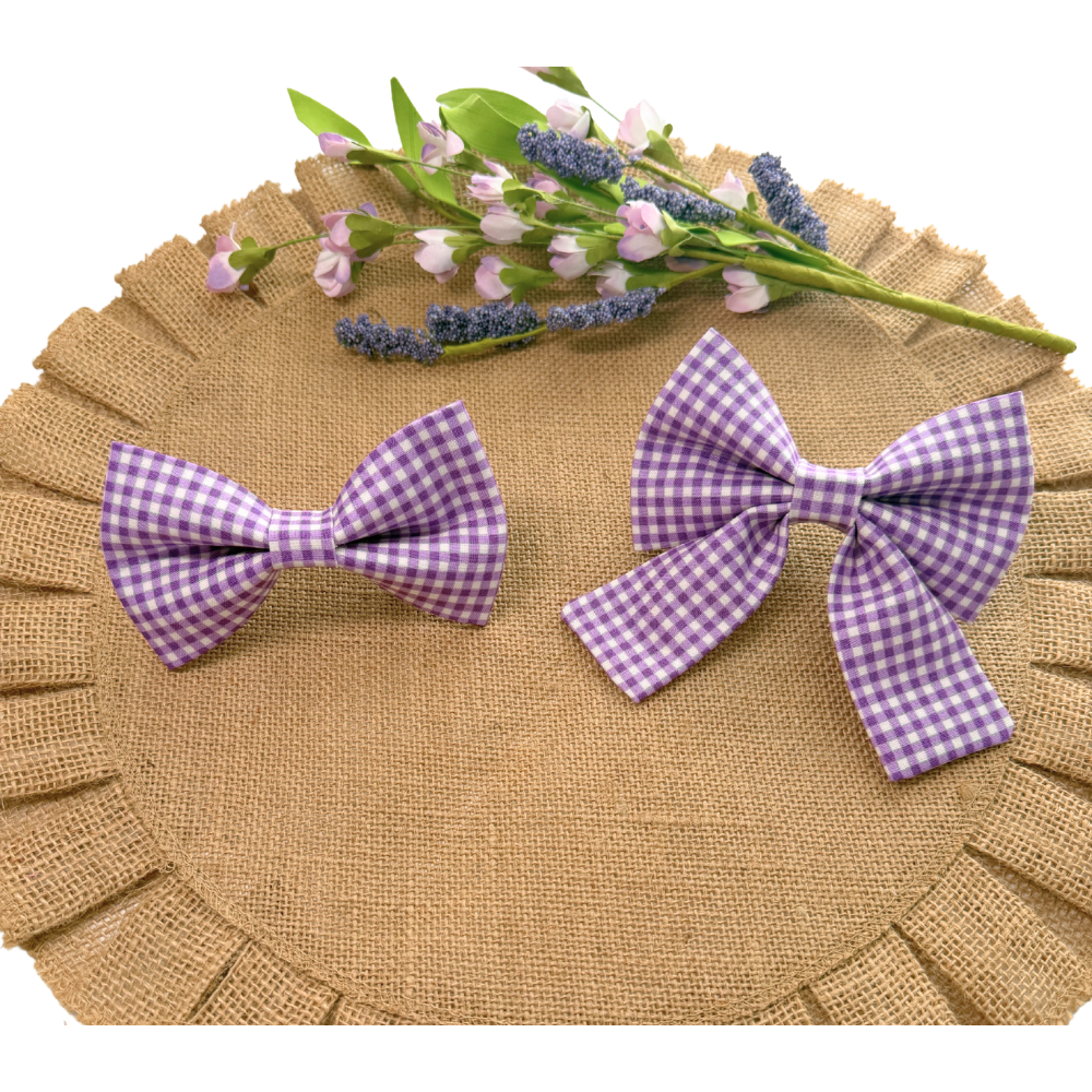 Purple Gingham Spring Bow Tie For Pets
