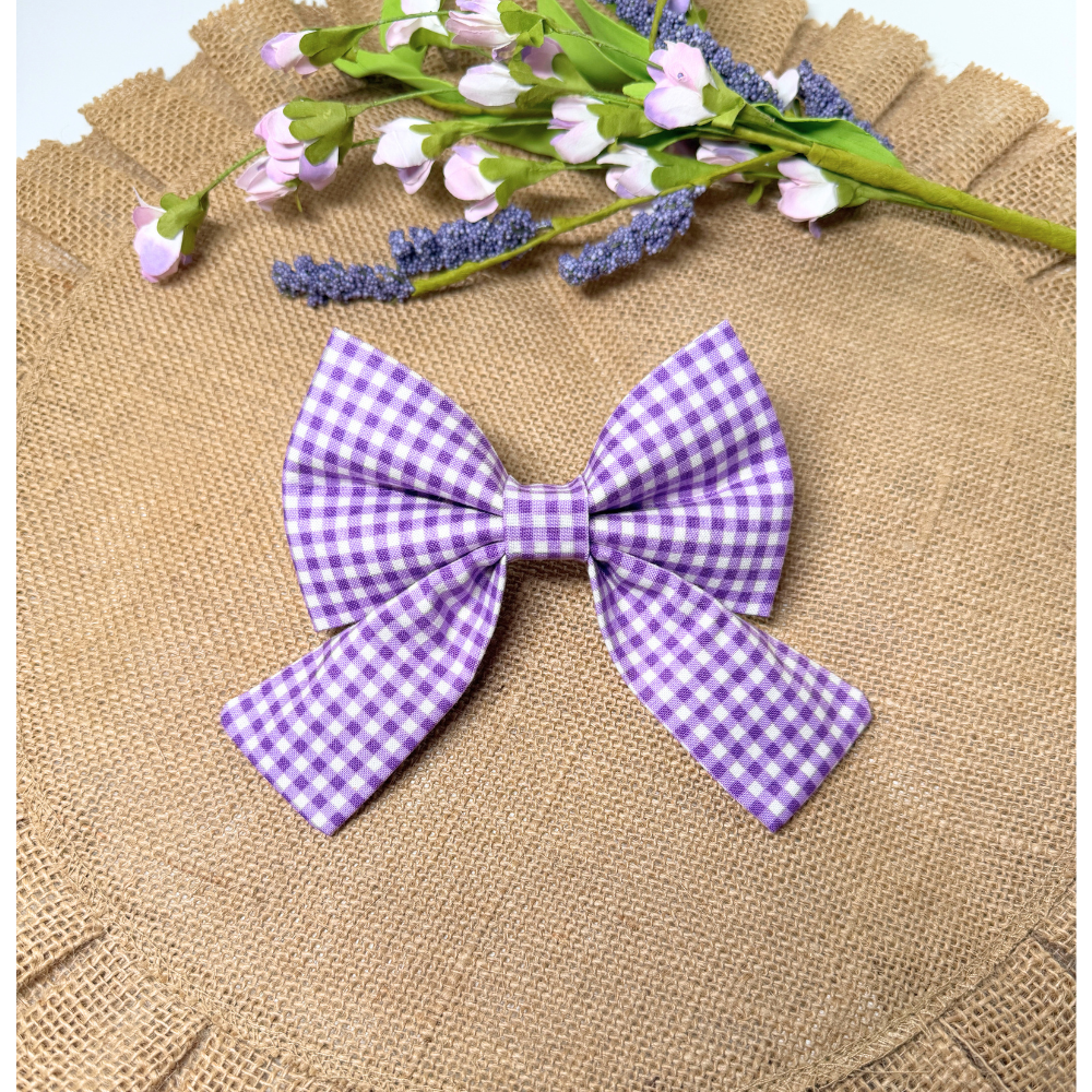 Bright Purple Gingham Spring Sailor Bows For Pets