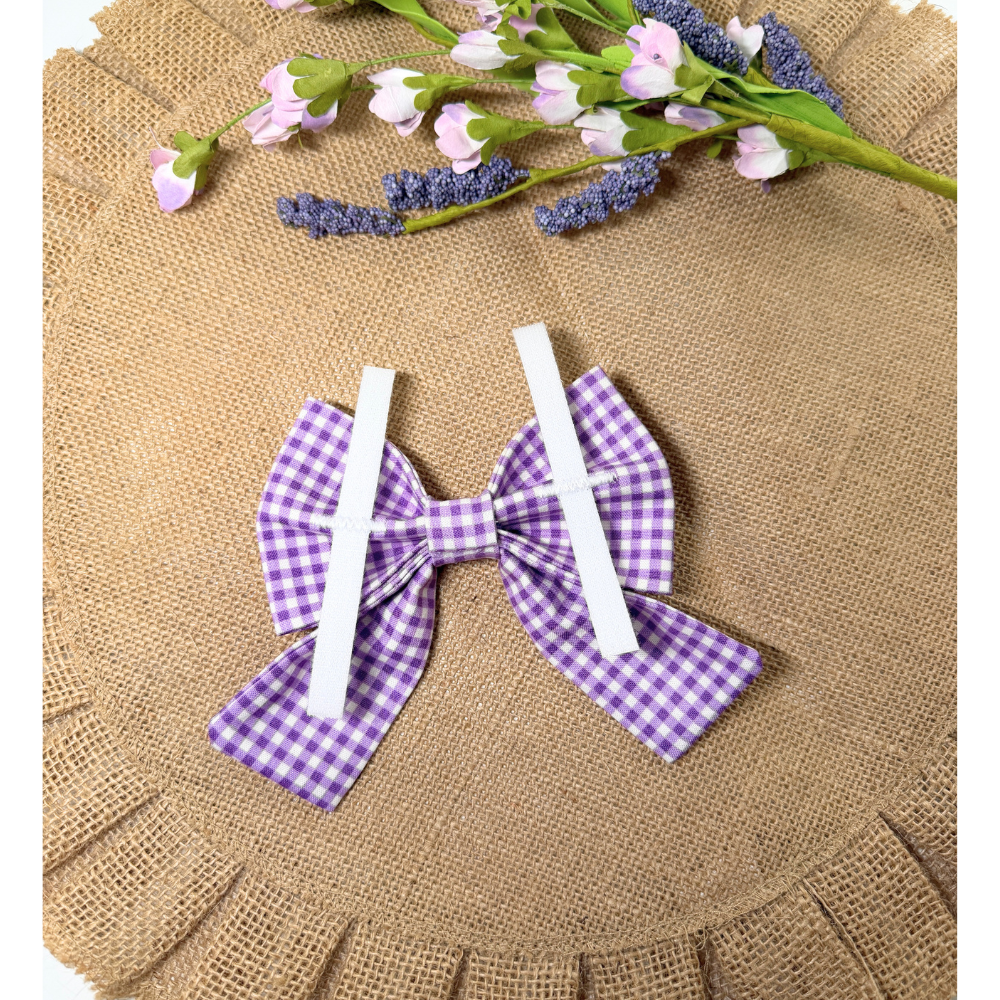 Bright Purple Gingham Spring Sailor Bows For Pets
