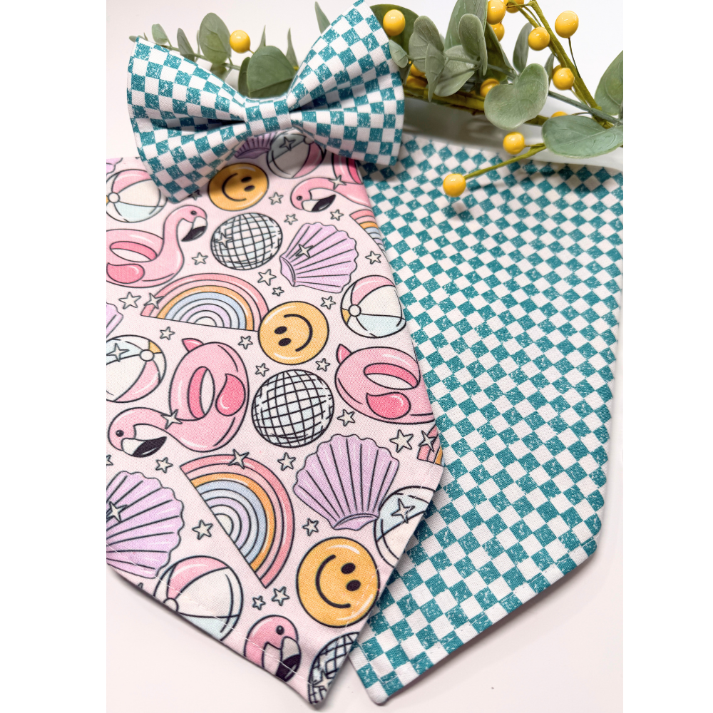 Teal Checkered Bow Tie