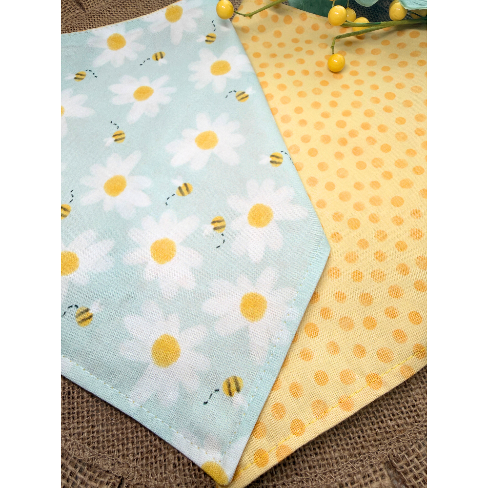 Spring Bees with Daisies Reversible Spring Bandana for Pets